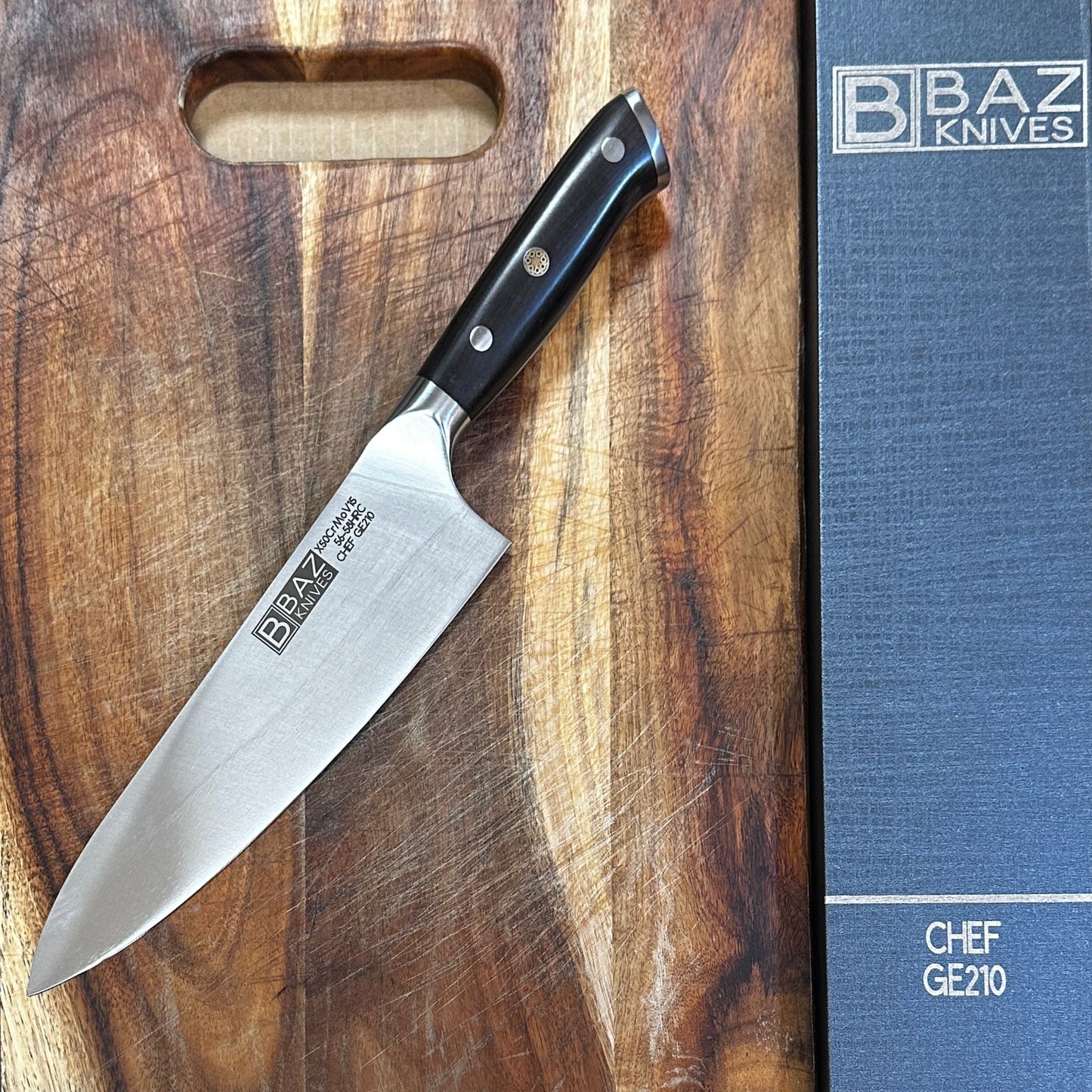 The German Steel 8.25" BAZ™ Chef Knife: X50CrMoV15 with Ebony Handle [GE210]