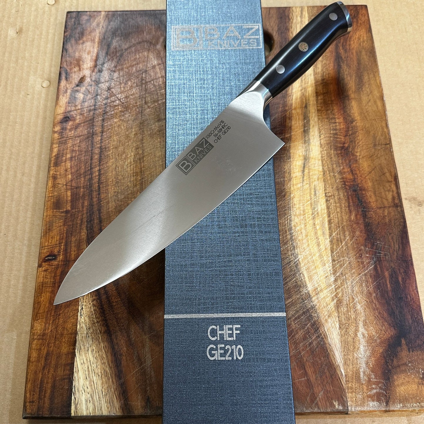 The German Steel 8.25" BAZ™ Chef Knife: X50CrMoV15 with Ebony Handle [GE210]