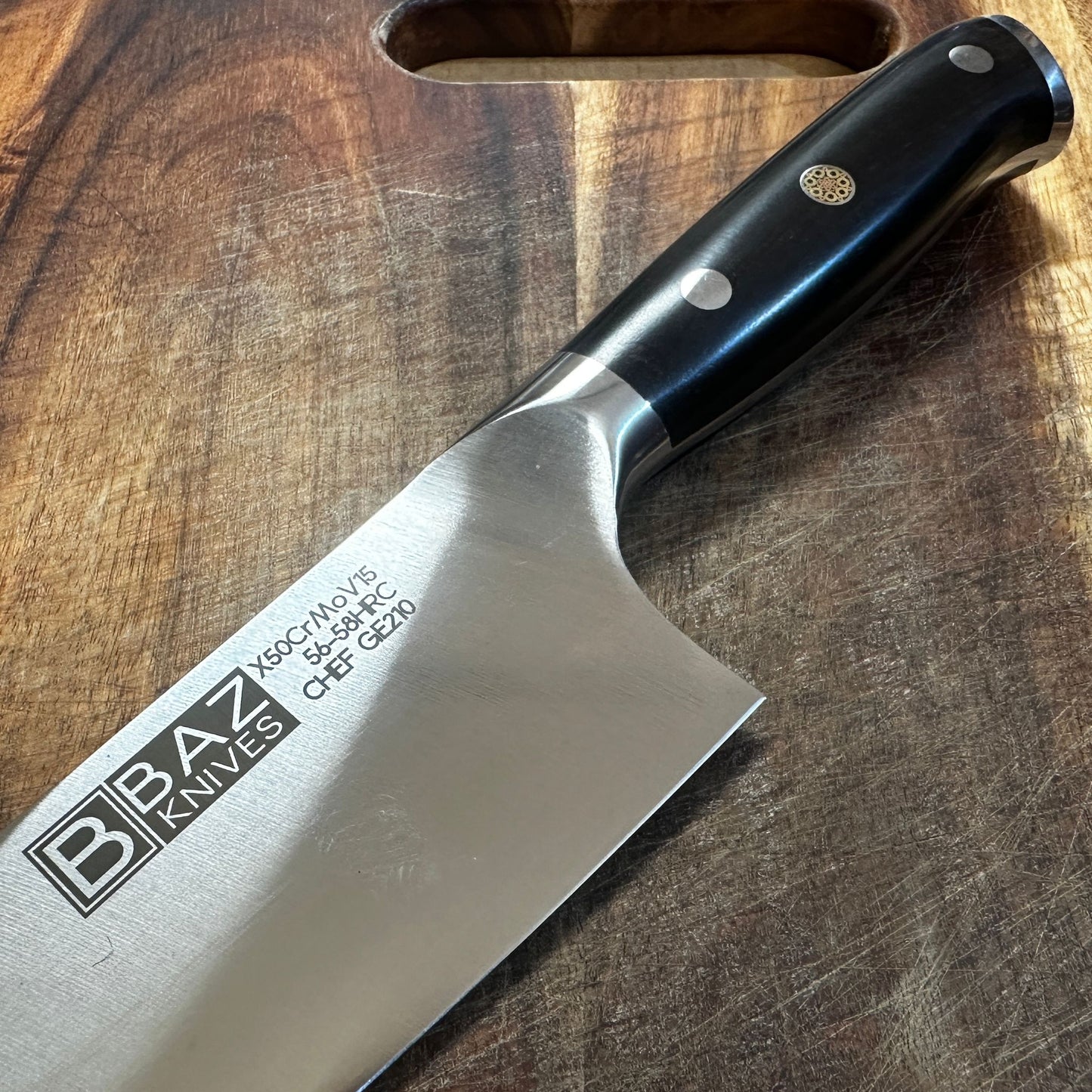 The German Steel 8.25" BAZ™ Chef Knife: X50CrMoV15 with Ebony Handle [GE210]