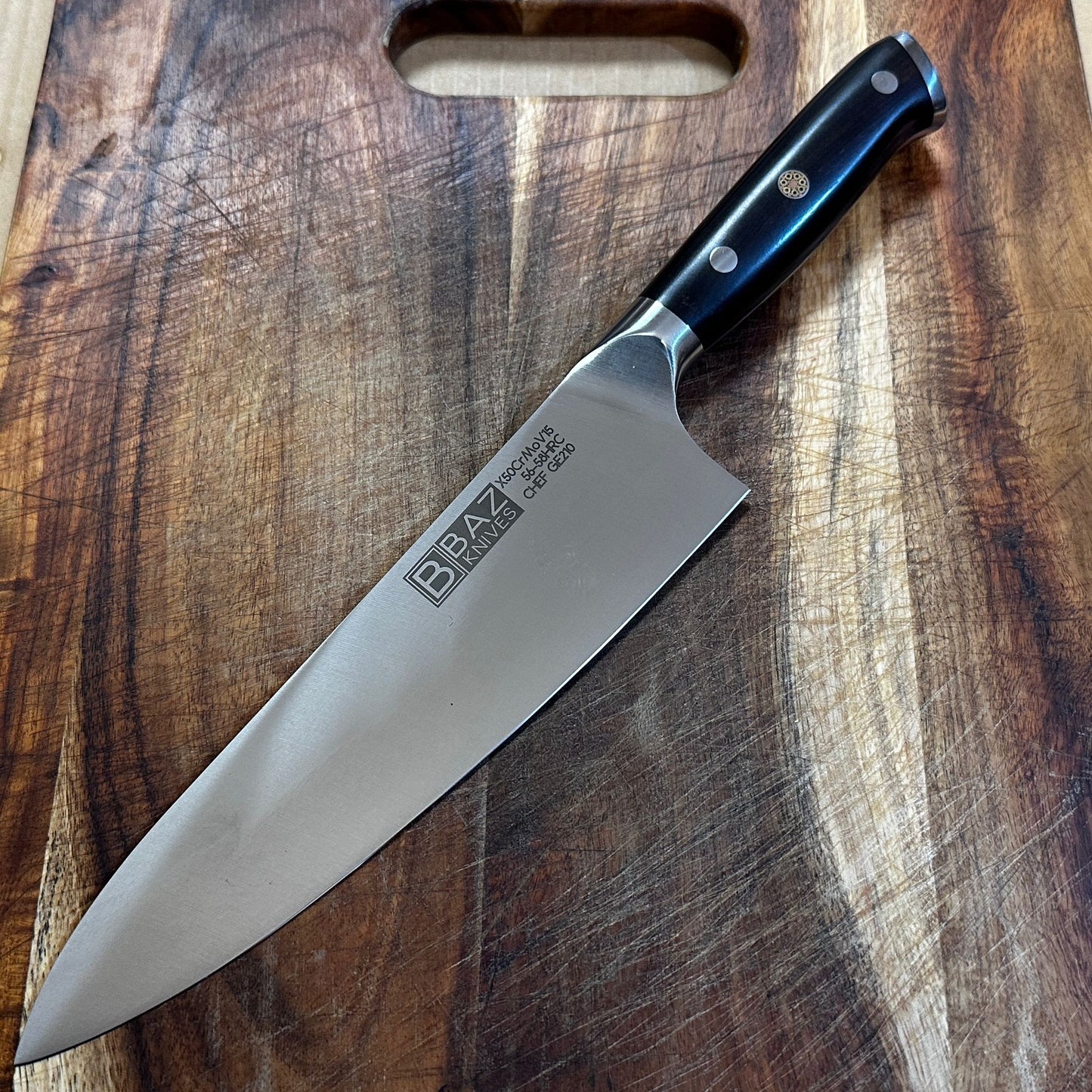 The German Steel 8.25" BAZ™ Chef Knife: X50CrMoV15 with Ebony Handle [GE210]