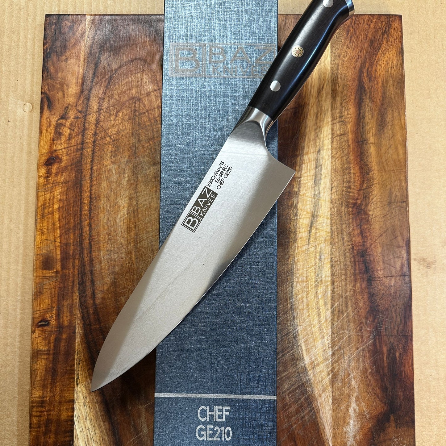The German Steel 8.25" BAZ™ Chef Knife: X50CrMoV15 with Ebony Handle [GE210]