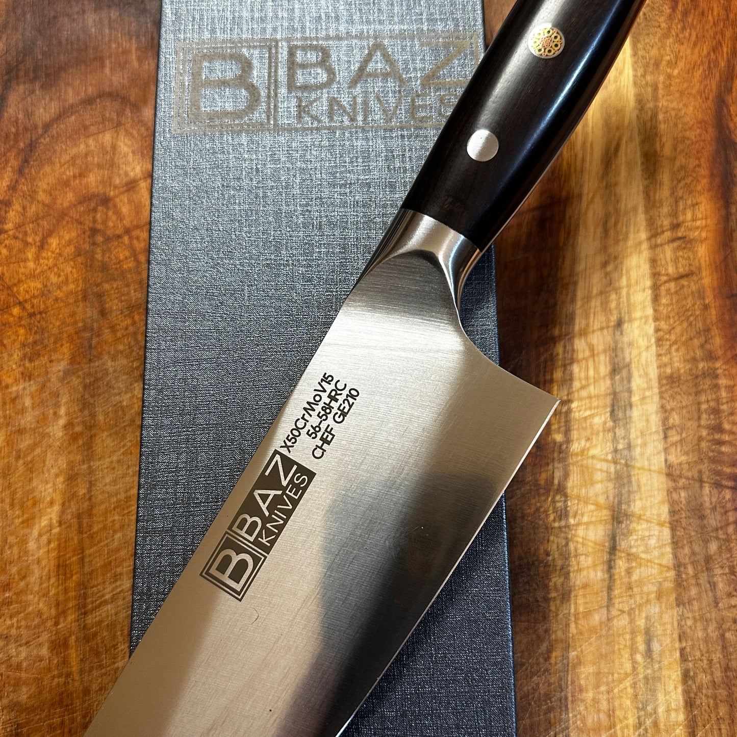 The German Steel 8.25" BAZ™ Chef Knife: X50CrMoV15 with Ebony Handle [GE210]