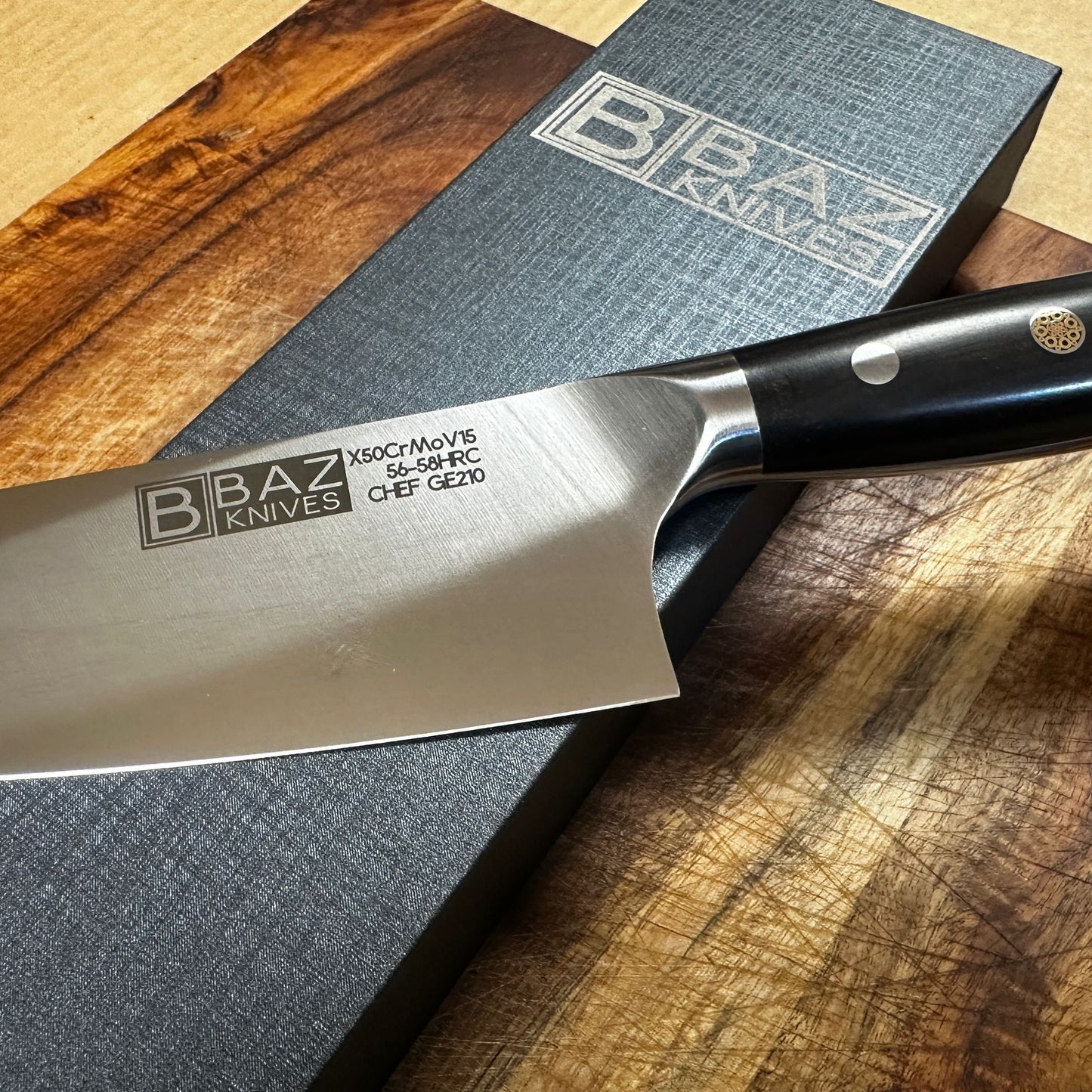 The German Steel 8.25" BAZ™ Chef Knife: X50CrMoV15 with Ebony Handle [GE210]