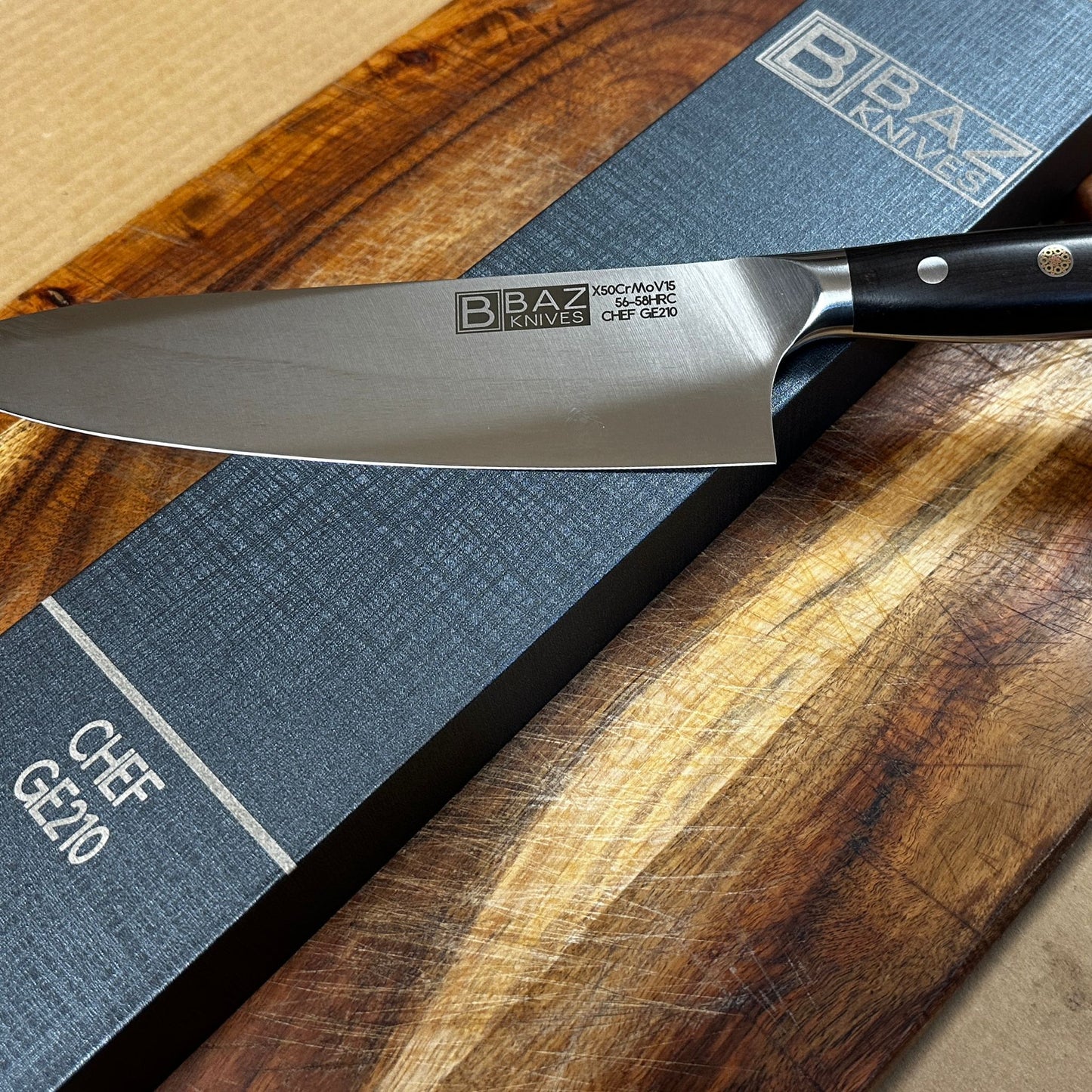 The German Steel 8.25" BAZ™ Chef Knife: X50CrMoV15 with Ebony Handle [GE210]