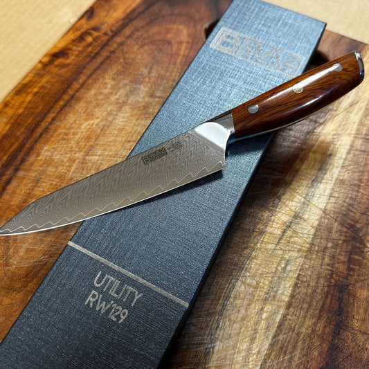The Mini BAZ™ 5" Utility Knife: VG-10 + Damascus with Rosewood Handle [RW129]