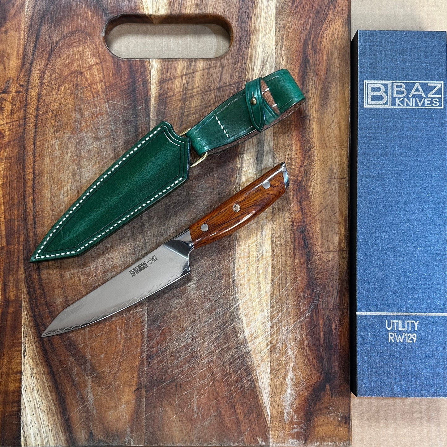 The Mini BAZ™ 5" Utility Knife: VG-10 + Damascus with Rosewood Handle [RW129]