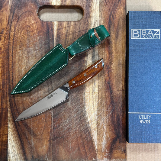 The Mini BAZ™ 5" Utility Knife: VG-10 + Damascus with Rosewood Handle [RW129]