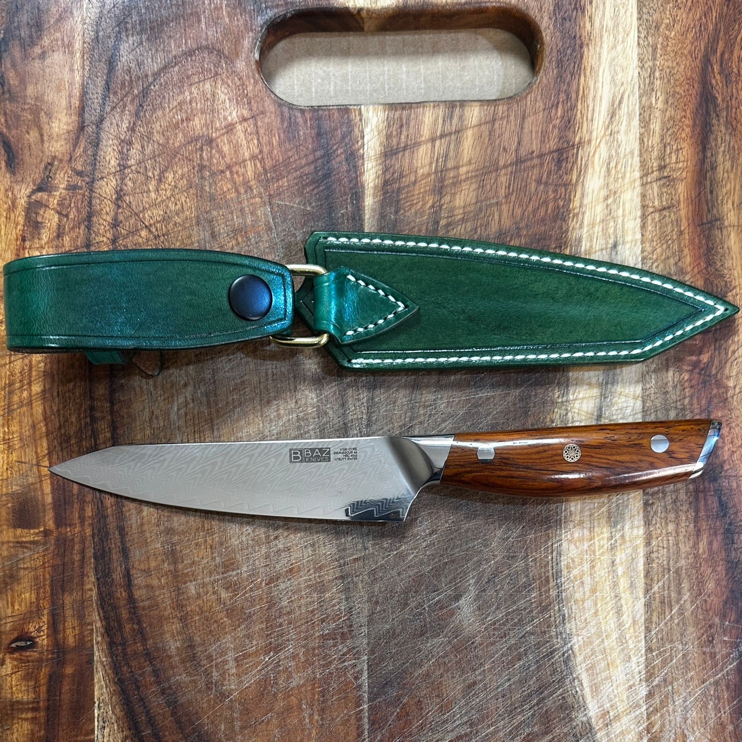 The Mini BAZ™ 5" Utility Knife: VG-10 + Damascus with Rosewood Handle [RW129]