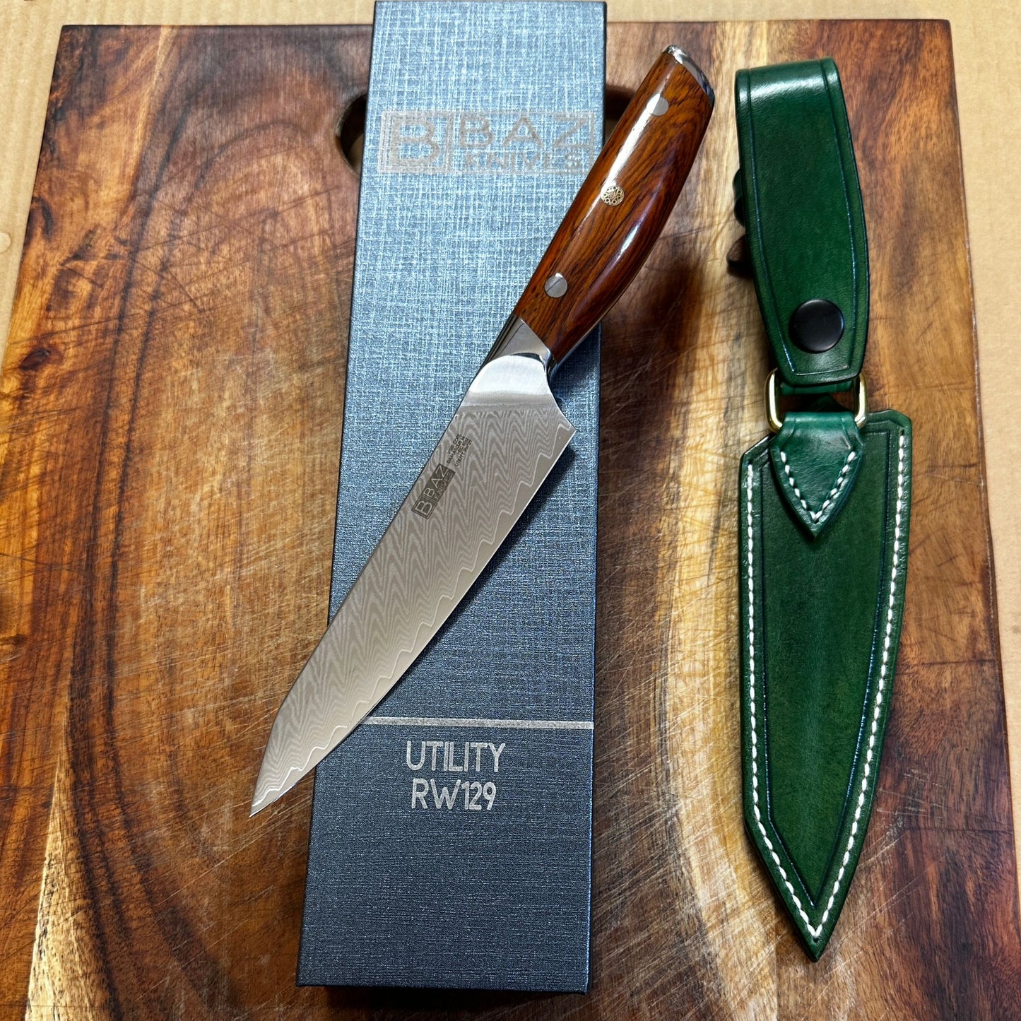 The Mini BAZ™ 5" Utility Knife: VG-10 + Damascus with Rosewood Handle [RW129]